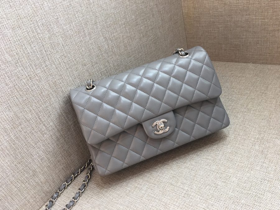 Medium Classic Flap Lambskin Bag AO1112 Gray/Silver